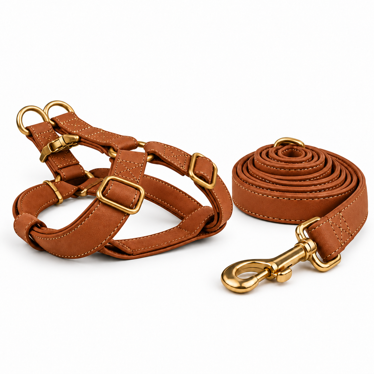 Kit harnais et laisse pour chien en simili cuir