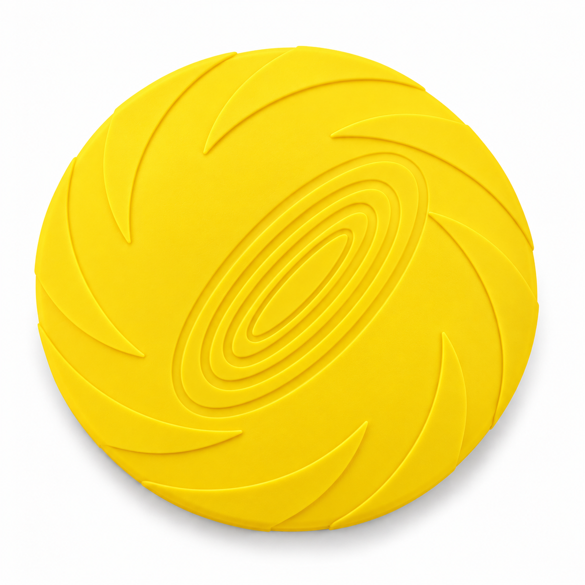 Frisbee souple pour chien jaune sur fond blanc